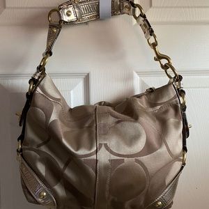 Beige Coach Logo Small Hobo